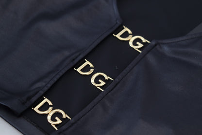 Schwarz-Gold DG Schnalle Langarm-Cropped Top
