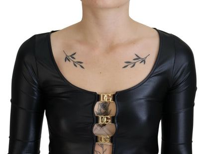 Schwarz Gold DG Schnalle Casual Bluse Top