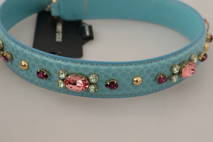 Blaue Kristalle Ledertasche mit Schulterriemen