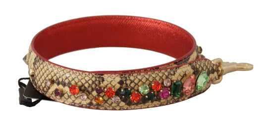 Beige Exotic Leather Crystals Schulterriemen