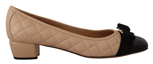 Beige und Schwarz Nappaleder Pumps Schuhe