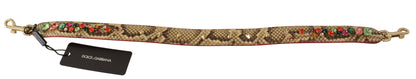Beige Exotic Leather Crystals Schulterriemen