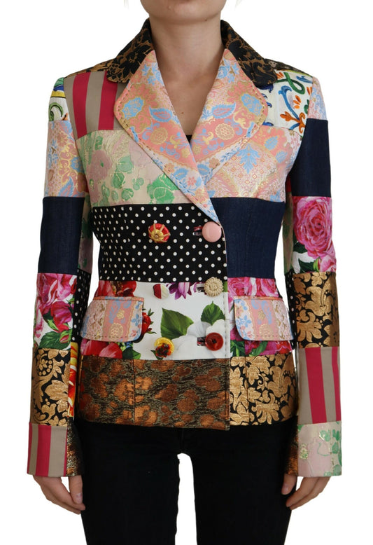 Multicolor Zweireihige Patchwork-Jacquard-Jacke