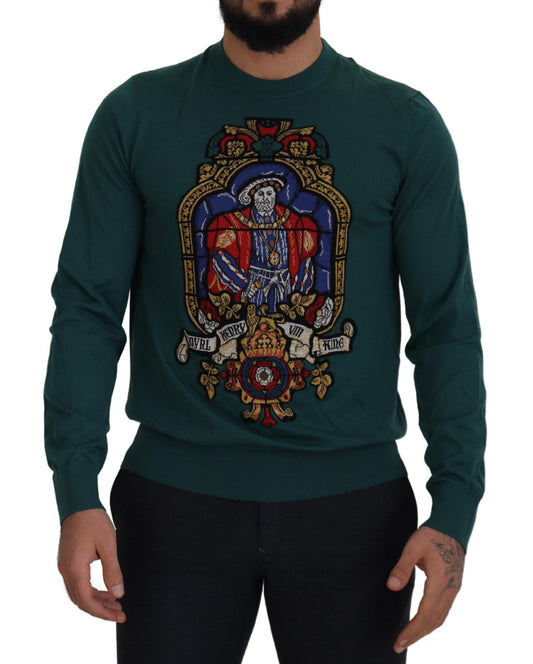 Grüner Henry VIII Pullover mit Rundhalsausschnitt