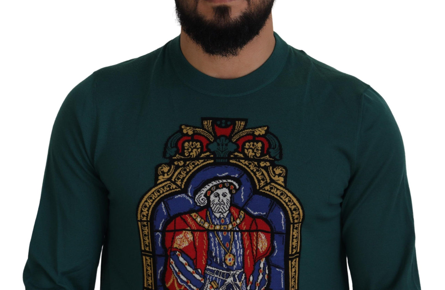 Grüner Henry VIII Pullover mit Rundhalsausschnitt