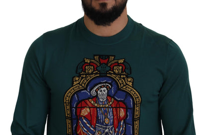 Grüner Henry VIII Pullover mit Rundhalsausschnitt