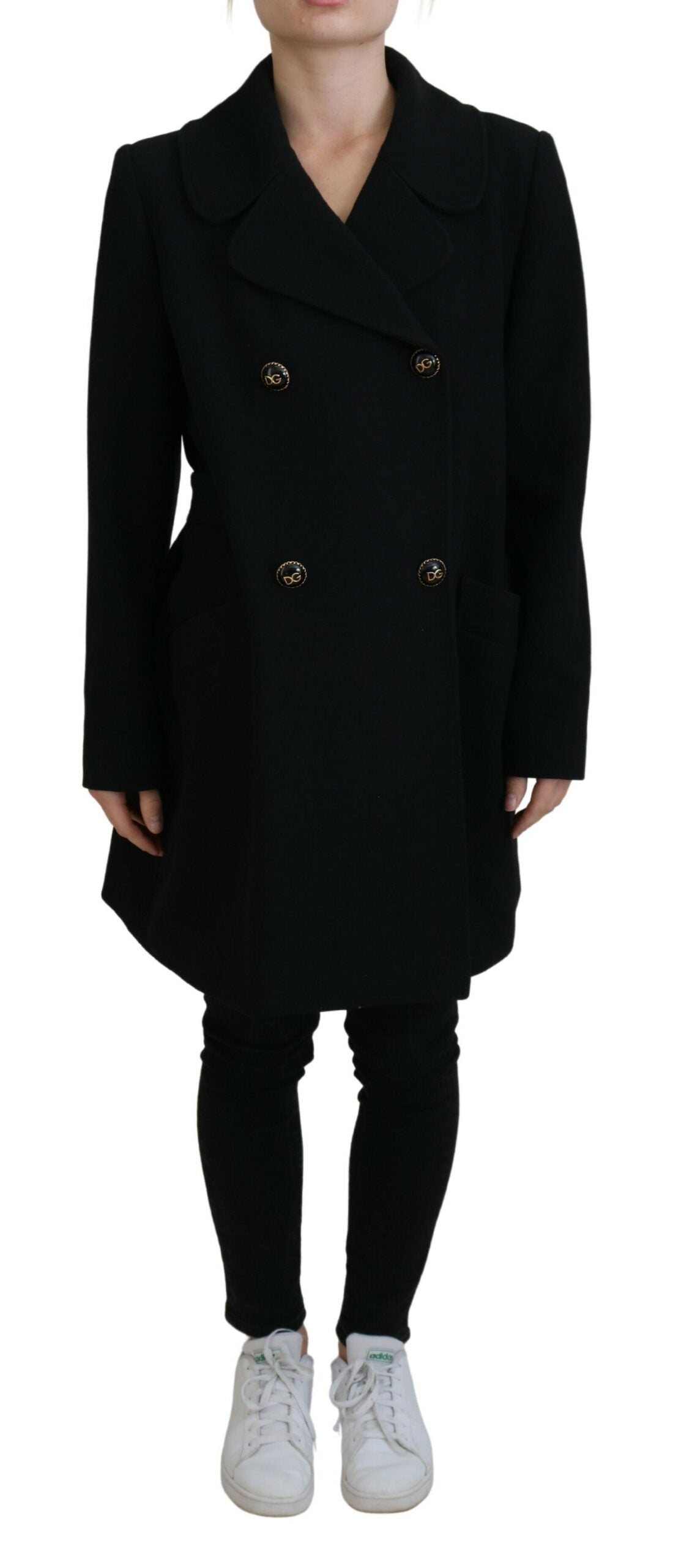 Schwarze Polyester-Blazerjacke mit zwei Brüsten