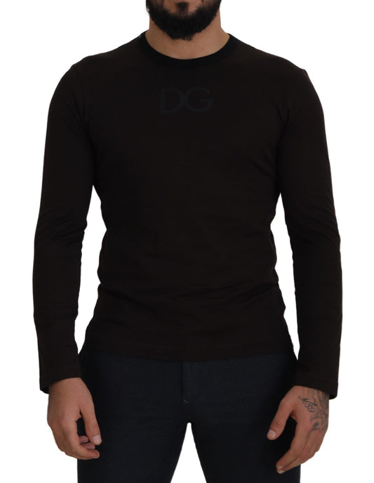 Brauner Pullover mit schmalem Rundhalsausschnitt aus Baumwolle