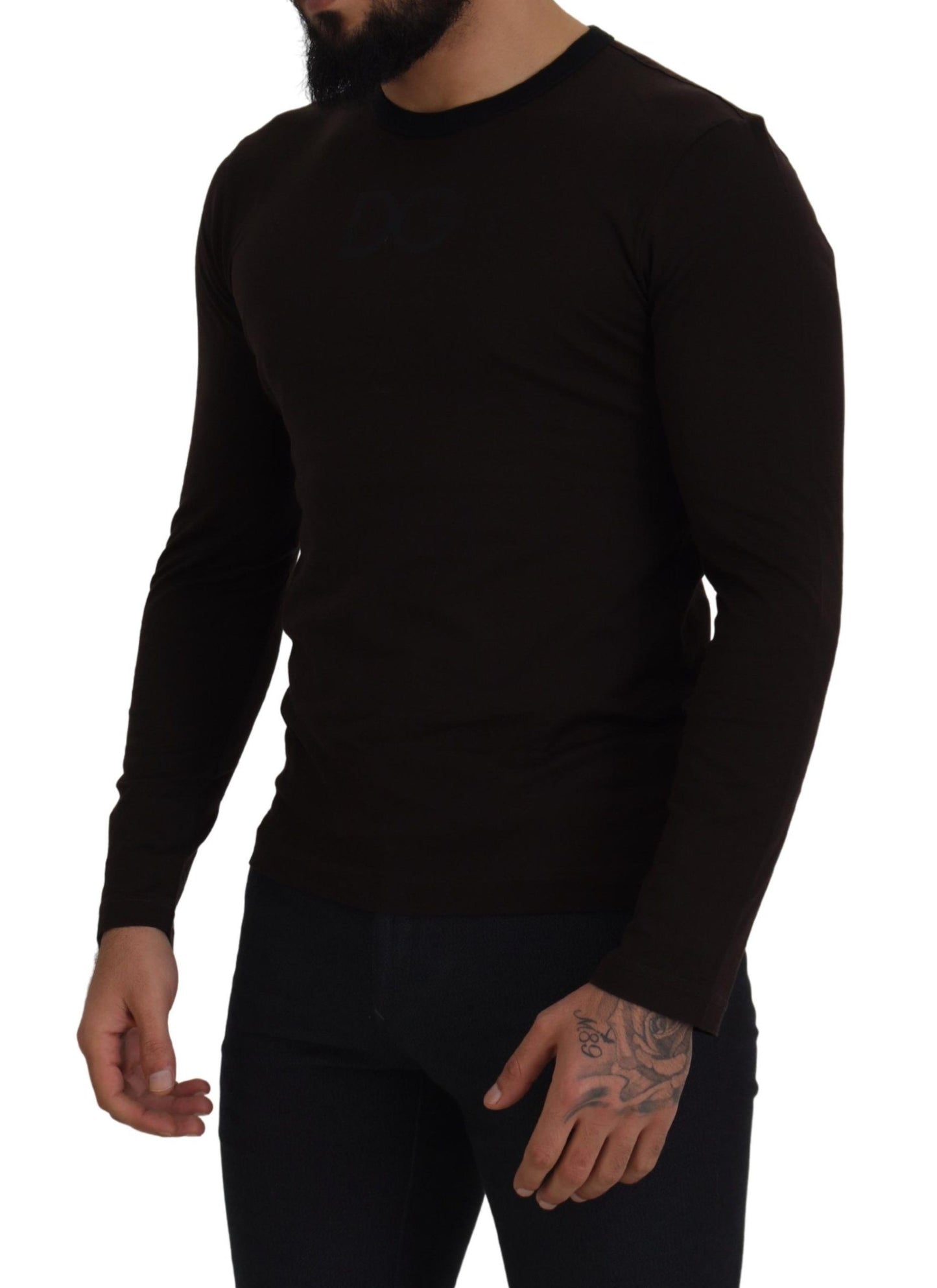 Brauner Pullover mit schmalem Rundhalsausschnitt aus Baumwolle