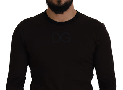 Brauner Pullover mit schmalem Rundhalsausschnitt aus Baumwolle