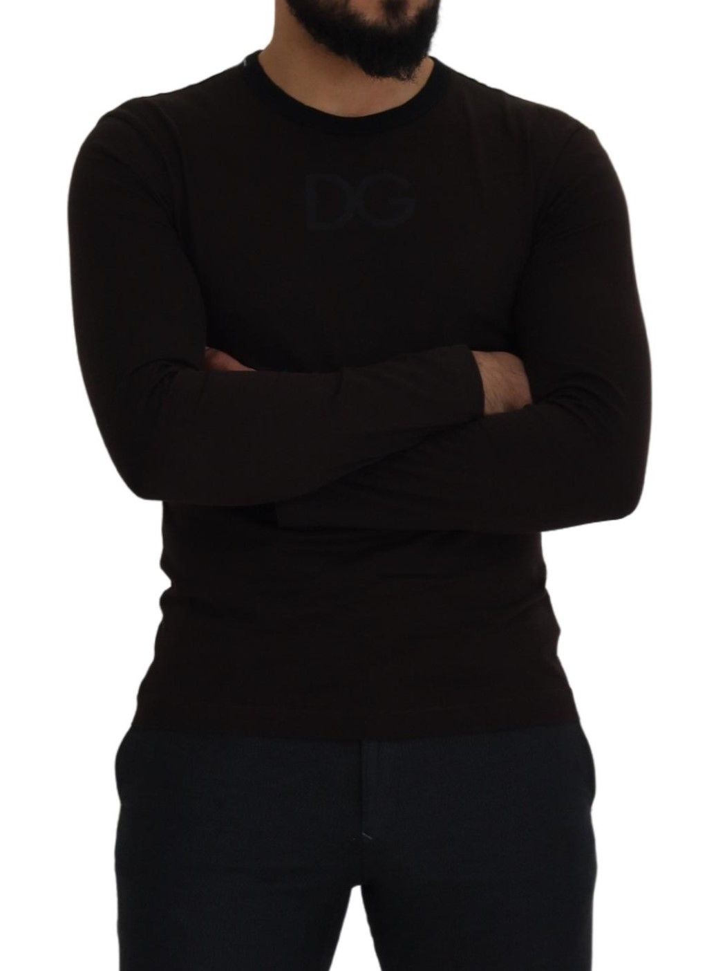 Brauner Pullover mit schmalem Rundhalsausschnitt aus Baumwolle