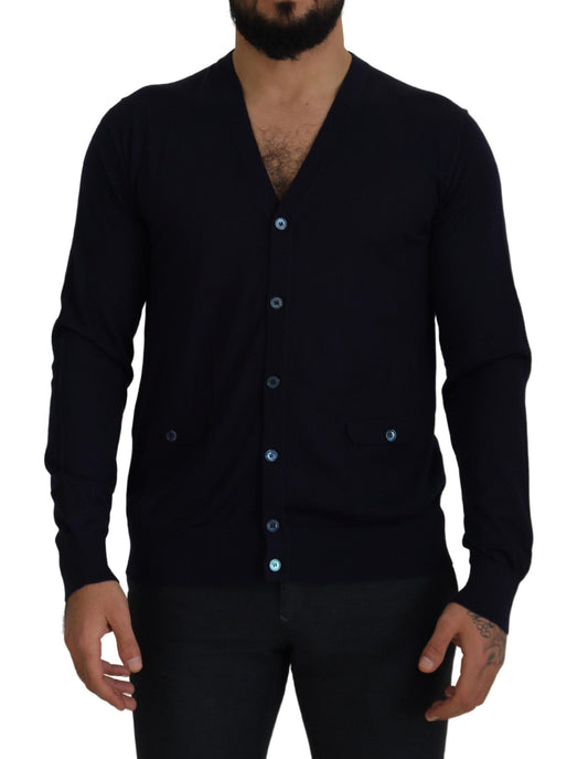 Dunkelblauer Kaschmir-Knopf-Strickpullover