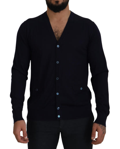 Dunkelblauer Kaschmir-Knopf-Strickpullover