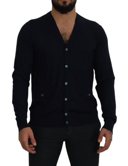 Dunkelblauer Kaschmir-Knopf-Strickpullover