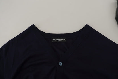 Dunkelblauer Kaschmir-Knopf-Strickpullover