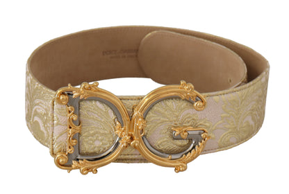 Rosa breiter Jacquard-Gürtel mit DG-Logo und goldener Logo-Schnalle