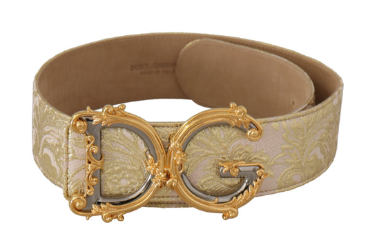 Rosa breiter Jacquard-Gürtel mit DG-Logo und goldener Logo-Schnalle