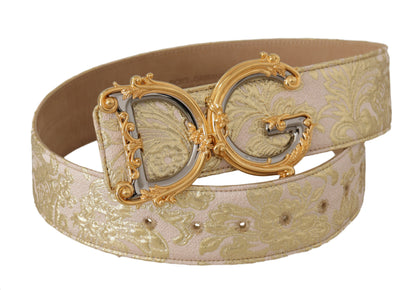 Rosa breiter Jacquard-Gürtel mit DG-Logo und goldener Logo-Schnalle