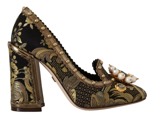 Gold Kristall Quadratische Zehe Brokat Pumps Schuhe