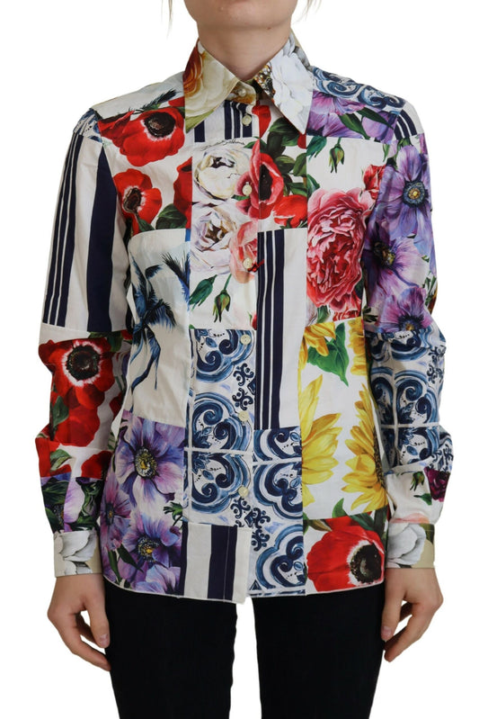 Multicolor Floral Baumwollbluse mit Kragen