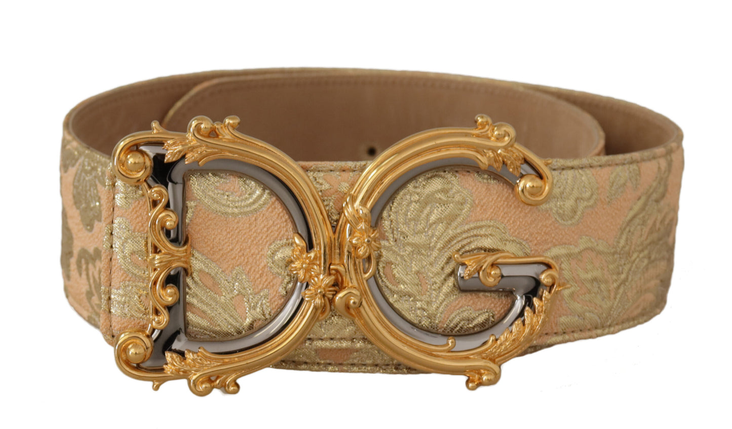 Goldfarbener Jacquard-Gürtel mit breiter Taille und DG-Logo-Schnalle