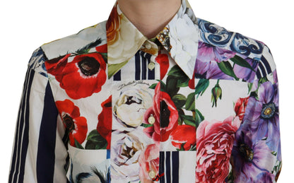 Multicolor Floral Baumwollbluse mit Kragen
