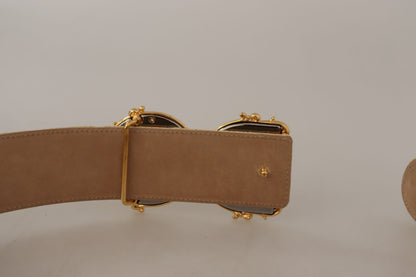 Goldfarbener Jacquard-Gürtel mit breiter Taille und DG-Logo-Schnalle