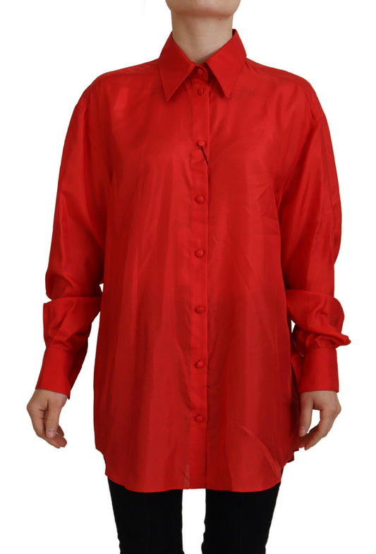 Rotes Seidenhemd mit Kragen und langen Ärmeln Oberteil