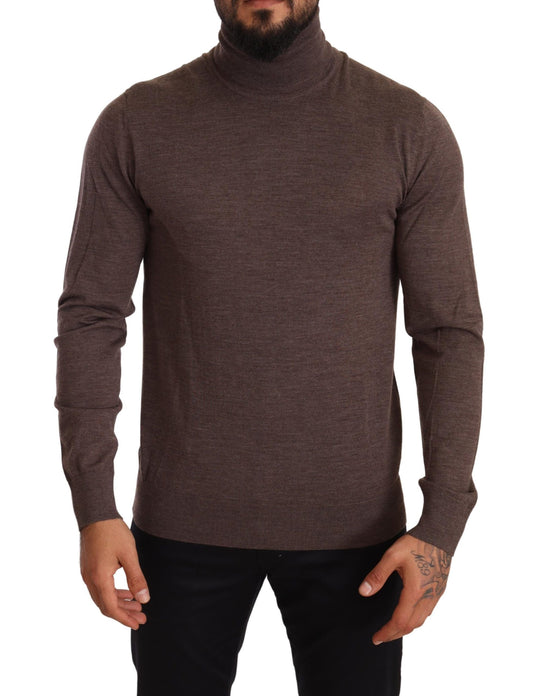 Brauner Schurwoll-Rollkragenpullover