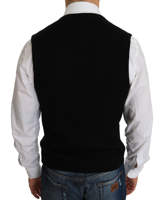 Schwarzes Baumwollkleid mit gewebter Weste