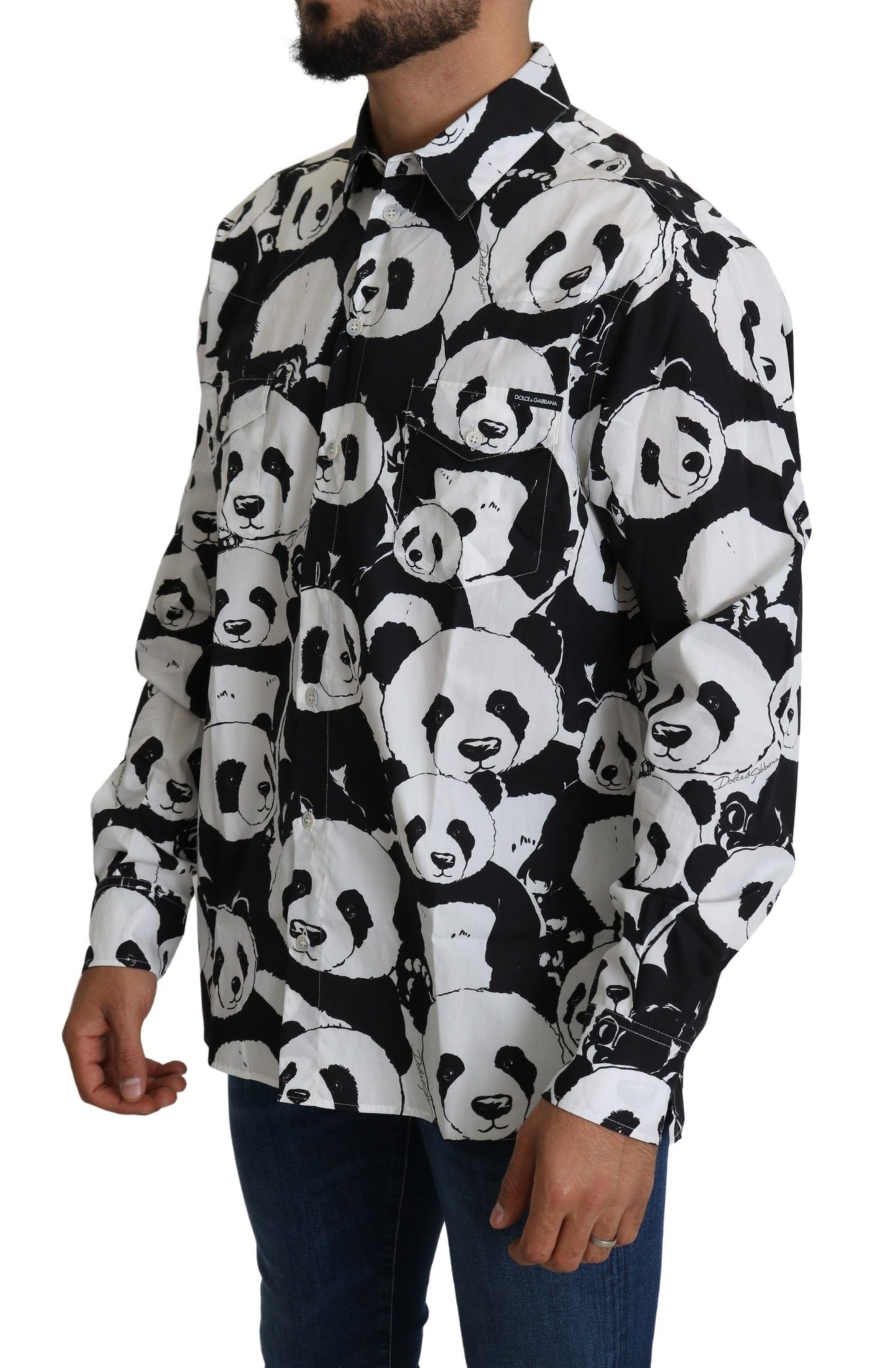 Schwarzer Panda Herren Freizeithemd 100% Baumwolle