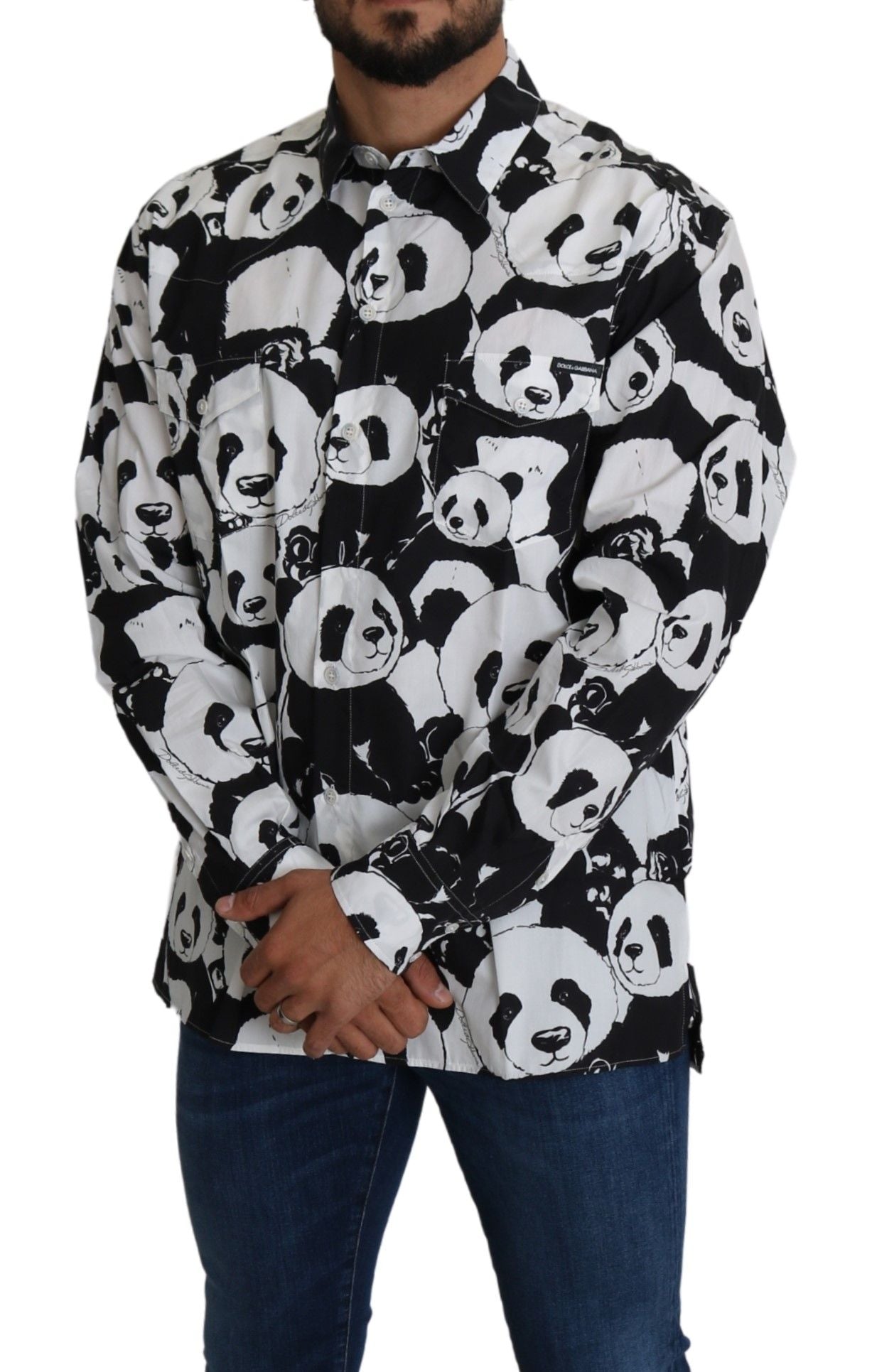 Schwarzer Panda Herren Freizeithemd 100% Baumwolle