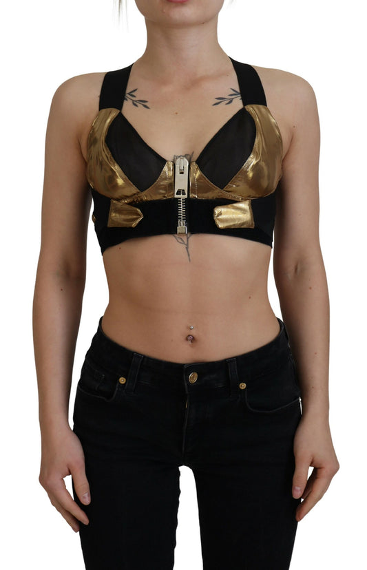 Schwarzgoldenes ärmelloses Bustier-Top mit Ausschnitt