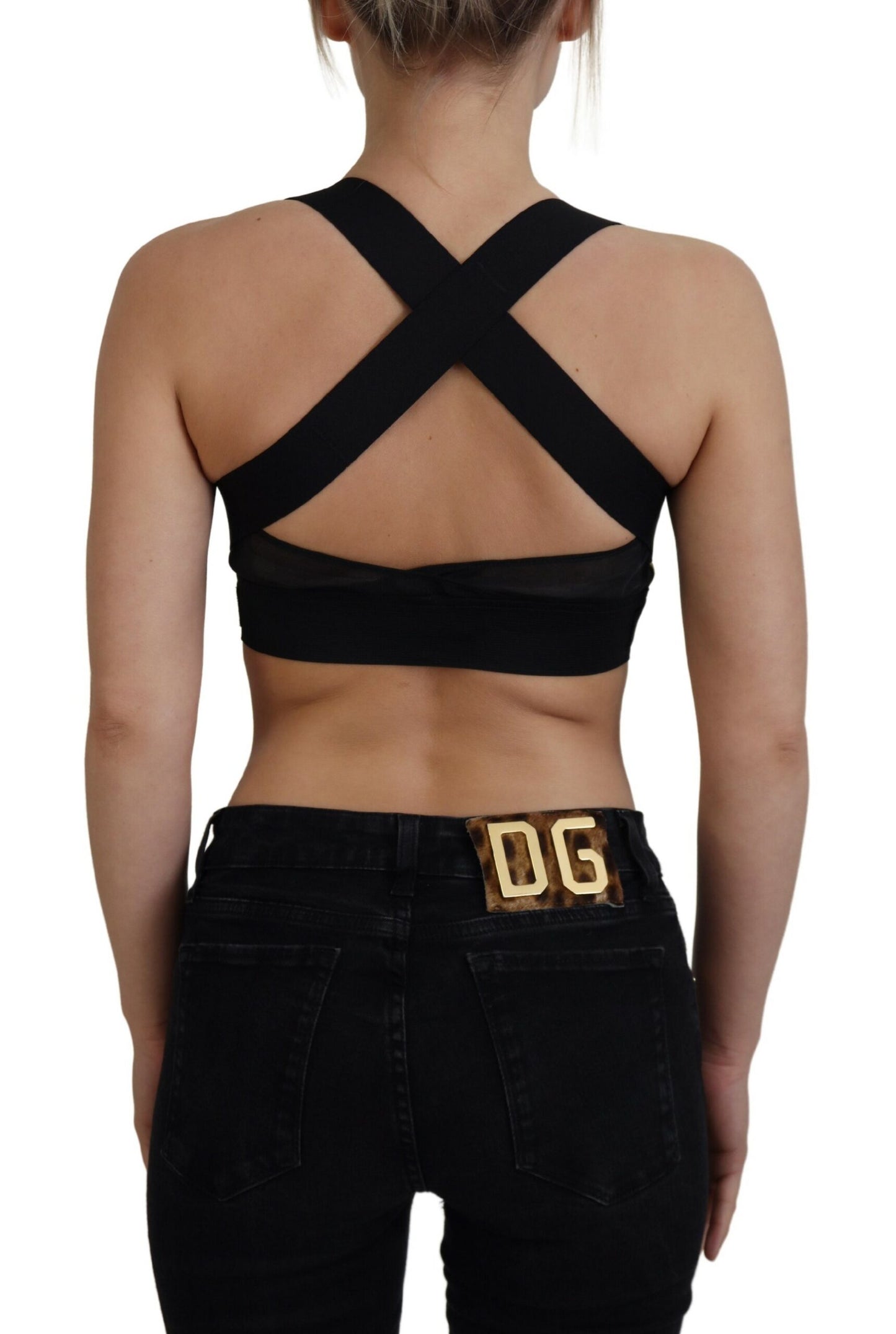Schwarzgoldenes ärmelloses Bustier-Top mit Ausschnitt