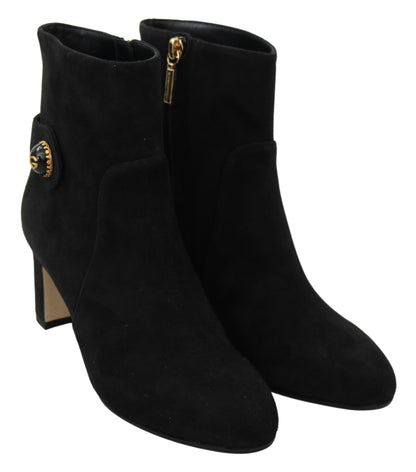Schwarze Wildleder Mid Calf Stiefel Zipper Schuhe