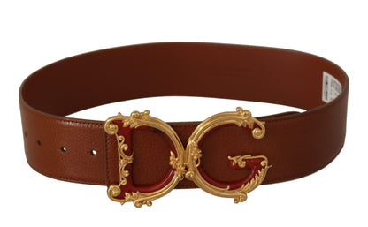 Brauner breiter Taillengürtel aus Leder mit DG Logo und Barockschnalle