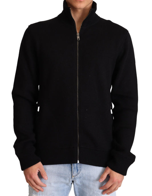 Schwarzer Kaschmir Pullover mit Reißverschluss für Herren