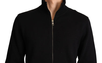 Schwarzer Kaschmir Pullover mit Reißverschluss für Herren
