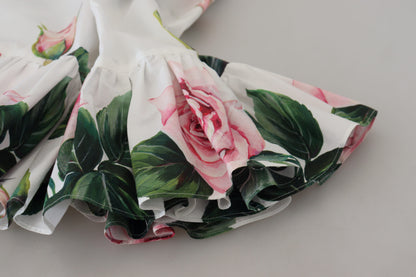 Weißes ärmelloses Tank-Top mit Rosendruck aus Baumwolle