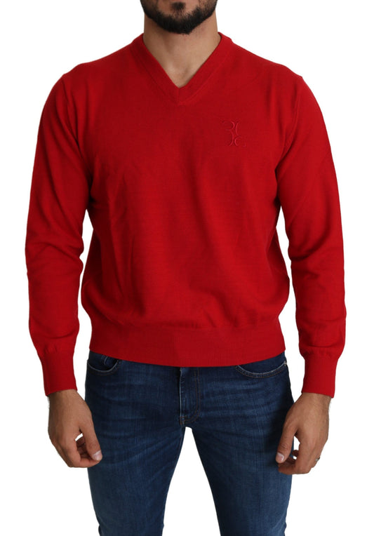 Rotes Wollsweatshirt mit V-Ausschnitt Pullover