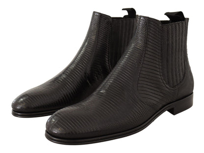 Schwarze Lederstiefeletten aus Eidechsenhaut