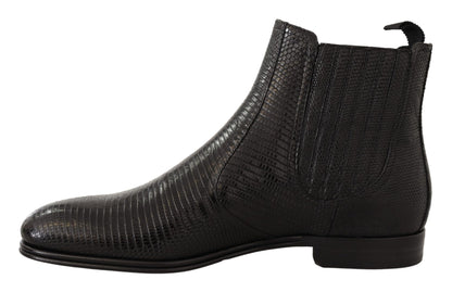 Schwarze Lederstiefeletten aus Eidechsenhaut
