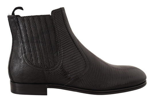 Schwarze Lederstiefeletten aus Eidechsenhaut