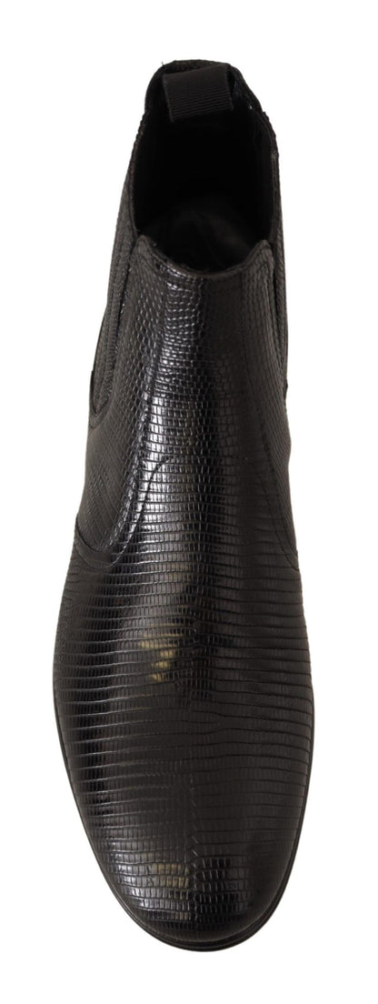 Schwarze Lederstiefeletten aus Eidechsenhaut
