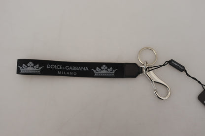 Schwarzer Polyester Logo Silberton Messing Schlüsselanhänger