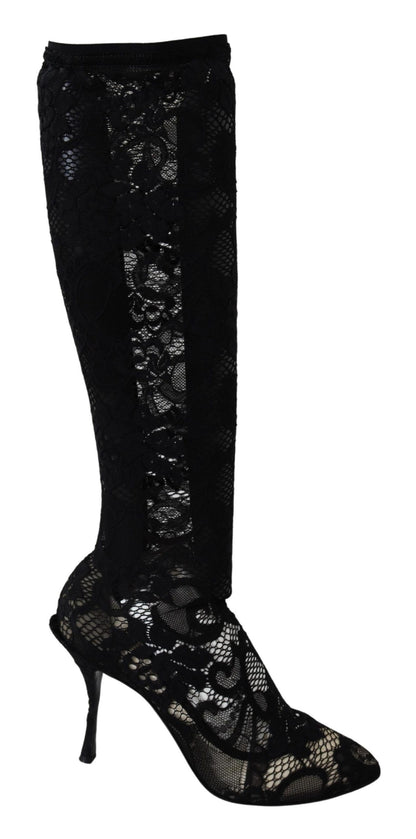 Schwarz Taormina Spitze Socken Stiefel Schuhe Pumps