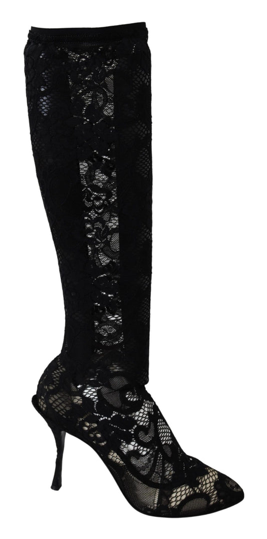 Schwarz Taormina Spitze Socken Stiefel Schuhe Pumps