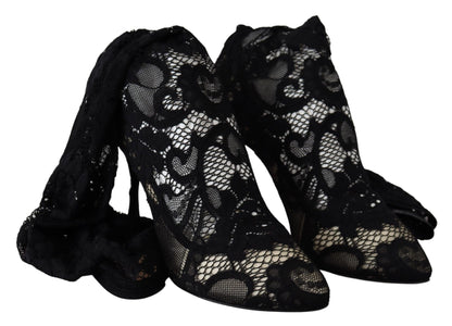 Schwarz Taormina Spitze Socken Stiefel Schuhe Pumps