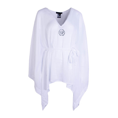 Weißer Kaftan mit schwarzem Kristall-Logo