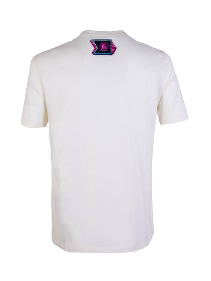 Weißes mehrfarbig bedrucktes T-Shirt
